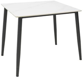 Τραπέζι Gustas pakoworld λευκό μαρμάρου sintered stone-μαύρο μέταλλο 80x80x76εκ