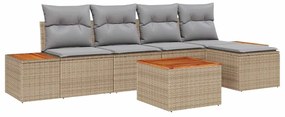 vidaXL Σετ Καναπέ Κήπου με μαξιλάρι 6 pcs Μπεζ Πολυ ράταν