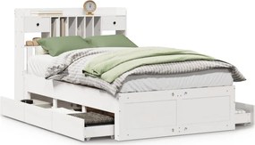 vidaXL Κρεβάτι Βιβλιοθήκη Χωρίς Στρώμα Λευκό 135x190 εκ Μασίφ Πεύκο
