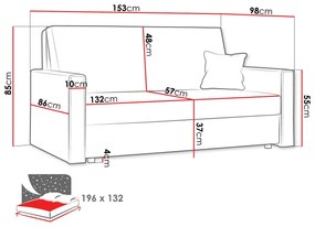 Καναπές κρεβάτι Columbus 188, Αριθμός θέσεων: 2, Αποθηκευτικός χώρος, 85x153x98cm, 67 kg, Πόδια: Μέταλλο | Epipla1.gr