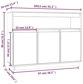 Συρταριέρα Γκρί 104,5x34x80 εκ. από Μασίφ Ξύλο Πεύκου - Γκρι