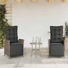 Καρέκλες Κήπου Ανακλινόμενες 2 τεμ. Γκρι Συνθ. Ρατάν &amp; Υποπόδιο