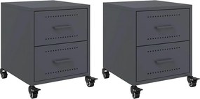 vidaXL Κομοδίνα 2 τεμ. Ανθρακί 36x39x43,5 εκ. από Χάλυβα