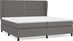vidaXL Κρεβάτι Boxspring με Στρώμα Γκρι 200x200 εκ. Συνθετικό Δέρμα