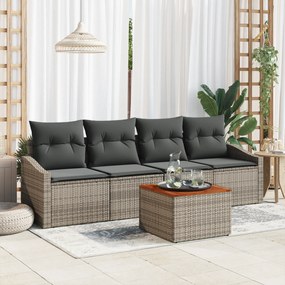 vidaXL Σετ κήπου 5 τεμαχίων με μαξιλάρια, γκρι, από πολυ rattan.