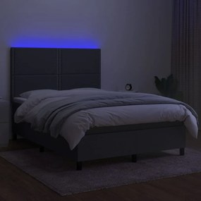 vidaXL Κρεβάτι Boxspring με Στρώμα & LED Σκ.Γκρι 140x190εκ. Υφασμάτινο