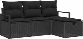 vidaXL Σετ Καναπέ με μαξιλάρι 4 pcs Μαύρο συνθετικό ρατάν