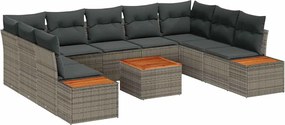 vidaXL Σετ Καναπέ Κήπου με μαξιλάρι 10 pcs Γκρι Πολυ ράταν