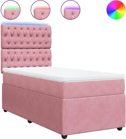 vidaXL Κρεβάτι Boxspring με Στρώμα Ροζ 90x190 εκ. Βελούδινο