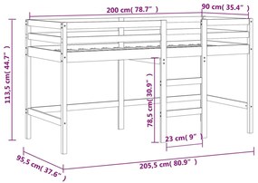 Υπερυψ. Κρεβάτι με Τούνελ Λευκό/Μαύρο 90 x 200 εκ. Μασίφ Πεύκο - Λευκό