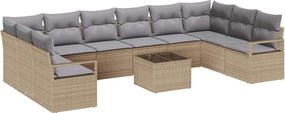 vidaXL Σετ Καναπέ με μαξιλάρι 11 pcs Μπεζ συνθετικό ρατάν