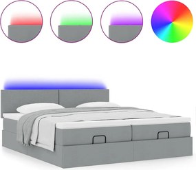vidaXL Οθωμανικό κρεβάτι με στρώματα &amp; LEDs Ανοιχτό γκρι ύφασμα