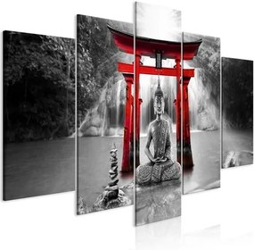 Πίνακας - Buddha Smile (5 Parts) Wide Red - 100x50