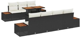 vidaXL 8 Τεμάχια Σετ Γευμάτων Κήπου Με Μαξιλάρια Μαύρο Ρατάν