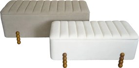 Σκαμπό μπαούλο Daph Inart σετ 2 τεμ βελούδο σε μπεζ και λευκή απόχρωση