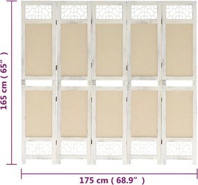 vidaXL Διαχωριστικό Δωματίου με 5 Πάνελ Κρεμ 175 x 165 εκ. Υφασμάτινο