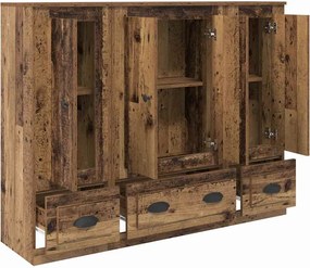 vidaXL Highboard με συρτάρι 3 pcs Παλιό Ξύλο Επεξεργασμένο ξύλο