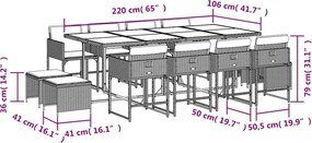 vidaXL Σετ Τραπεζαρίας Κήπου 13τεμ. Μαύρο από Συνθ. Ρατάν με Μαξιλάρια