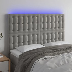 Κεφαλάρι Κρεβατιού LED Ανοιχτό Γκρι 144x5x118/128 εκ. Βελούδινο - Γκρι