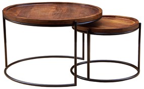 CELLINI COFFEE TABLE SET 2ΤΕΜ ΚΑΡΥΔΙ ΑΝΟΙΧΤΟ ΜΑΥΡΟ 70x70xH43cm - 04-1049