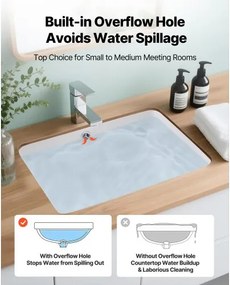 VEVOR Undermount Bathroom Sink, 515 x 385 mm Rectangular White Ceramic Vessel Sink with Overflow Hole, Under Counter Drop in Modern Lavatory Vanity Bath Wash Bowl Basin, Rectangle for Small Space