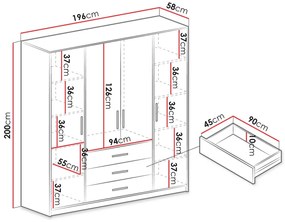 Ντουλάπα Honolulu A103, Γραφίτης, 200x196x58cm, 174 kg, Πόρτες ντουλάπας: Με μεντεσέδες, Αριθμός ραφιών: 8, Αριθμός ραφιών: 8 | Epipla1.gr