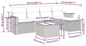 Σαλόνι Κήπου Σετ 6 Τεμαχίων Γκρι Συνθετικό Ρατάν με Μαξιλάρια - Γκρι