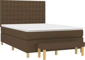 vidaXL Κρεβάτι Boxspring με Στρώμα Σκούρο Καφέ 140x190 εκ. Υφασμάτινο