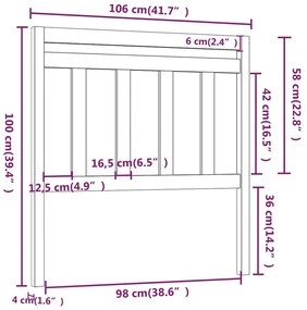 vidaXL Κεφαλάρι Κρεβατιού Γκρι 106 x 4 x 100 εκ. από Μασίφ Ξύλο Πεύκου