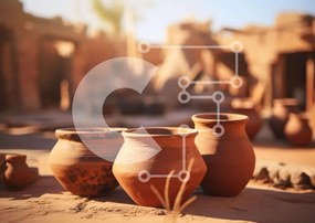 Intra Συλλεκτικό Ξύλινο Παζλ Plywood 4mm - Ομάδα πήλινων αγγείων μπροστά από το αρχαίο κτίριο Σε Ξύλινο Κουτί - Διαστάσεις Puzzle: 10x10 cm – 25 κομμάτια