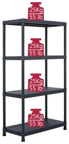 Ραφιέρα Μαύρη 100 κ. 60 x 30 x 138 εκ. Πλαστική 45673