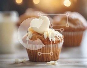 Intra Συλλεκτικό Ξύλινο Παζλ Plywood  4mm - Cupcake σε σχήμα καρδιάς με λευκό πάγωμα σε ξύλινη επιφάνεια Σε Ξύλινο Κουτί - Διαστάσεις: 10x10 cm – 25 κομμάτια