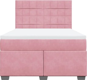 vidaXL Κρεβάτι Boxspring με Στρώμα Ροζ 140x190 εκ. Βελούδινο