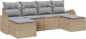 vidaXL Σετ Καναπέ Κήπου με μαξιλάρι 6 pcs Μπεζ Πολυ Ρατάν