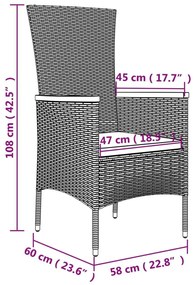 Καρέκλες Κήπου 2 τεμ. Γκρι από Συνθετικό Ρατάν με Μαξιλάρια - Γκρι