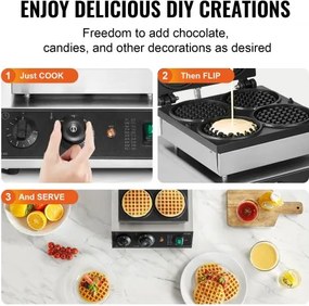 VEVOR 4PCS Commercial Waffle Maker Round Waffle Iron Machine 1750W Non-Stick