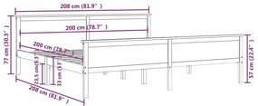 vidaXL Πλαίσιο Κρεβατιού Καφέ Μελί 200 x 200 εκ. από Μασίφ Ξύλο Πεύκου