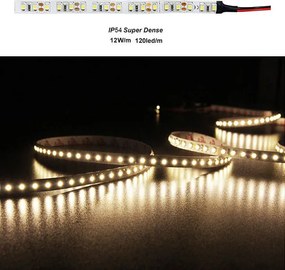 Led ταινία 5m Super Dense ισχύος 12W/m 12VDC 120LED/m λευκό θερμό φως IP54