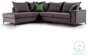 Γωνιακός καναπές δεξιά γωνία Romantic pakoworld ύφασμα ανθρακί-κυπαρισσί 290x235x95εκ - 168-000036