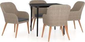 vidaXL Σετ Τραπεζαρίας Κήπου 5 Τεμαχίων Καφέ με Μαξιλάρια