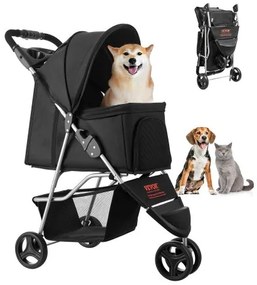 VEVOR Pet Stroller Foldable 3 Wheels Travel Dog Stroller with Brake up to 35lbs