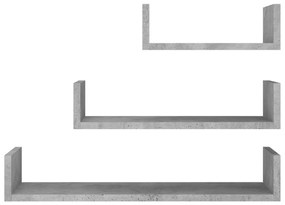Ράφια Τοίχου 3τεμ. Γκρι του Σκυροδέματος από Επεξεργασμένο Ξύλο - Γκρι