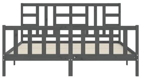 Πλαίσιο Κρεβατιού με Κεφαλάρι Γκρι 180x200 εκ Μασίφ Ξύλο - Γκρι