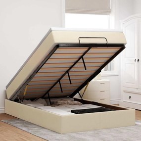 vidaXL Οθωμανικό κρεβάτι με στρώμα Cream 120x200cm ύφασμα