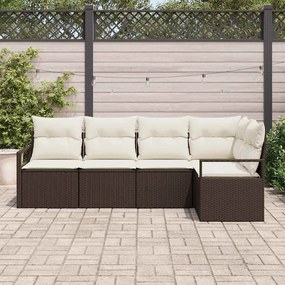 vidaXL Σετ Καναπέ Κήπου 5 pcs Καφέ, Κρέμα Πολυ rattan, βαμμένο ατσάλι