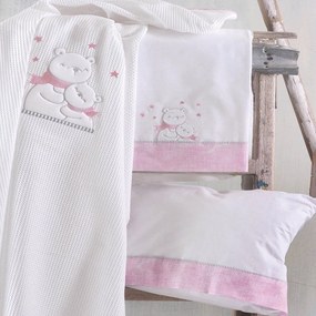 Σεντόνια Βρεφικά Snowball Με Κέντημα (Σετ 3τμχ) Pink Ρυθμός Cradle 100x160cm 100% Cotton