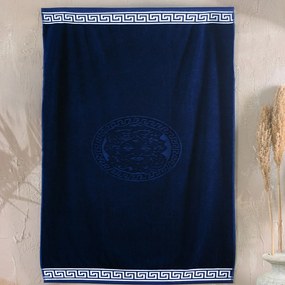 Πετσέτα Θαλάσσης Βελουτέ Poseidon Blue-White Ρυθμός Θαλάσσης 85x160cm 100% Βαμβάκι
