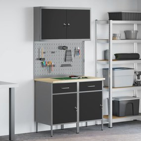 vidaXL Σετ 5 τεμαχίων ντουλάπας και πίνακα ανακοινώσεων Μαύρο MDF και Μέταλλο