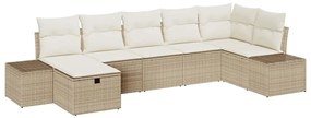 vidaXL Σετ Καναπέ Κήπου με μαξιλάρι 7 pcs Μπεζ συνθετικό ρατάν