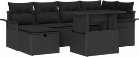 vidaXL Σετ Καναπέ Κήπου με μαξιλάρι 7 pcs Μαύρο Πολυ ράταν